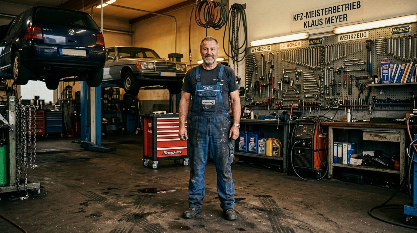 Kfz-Meister in seiner Werkstatt